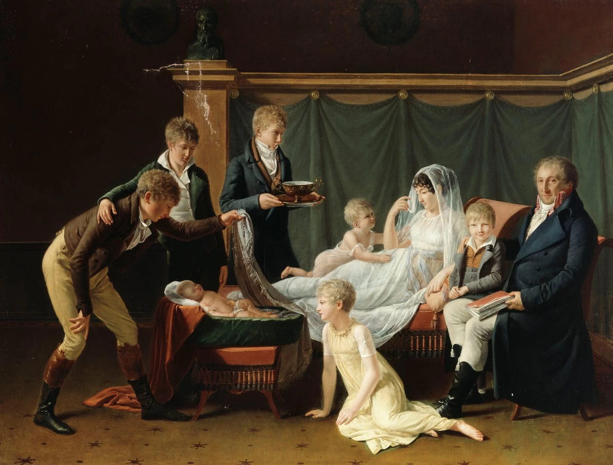 Ritratto del marchese e della marchesa di Cramayel e dei loro sette figli in un interno